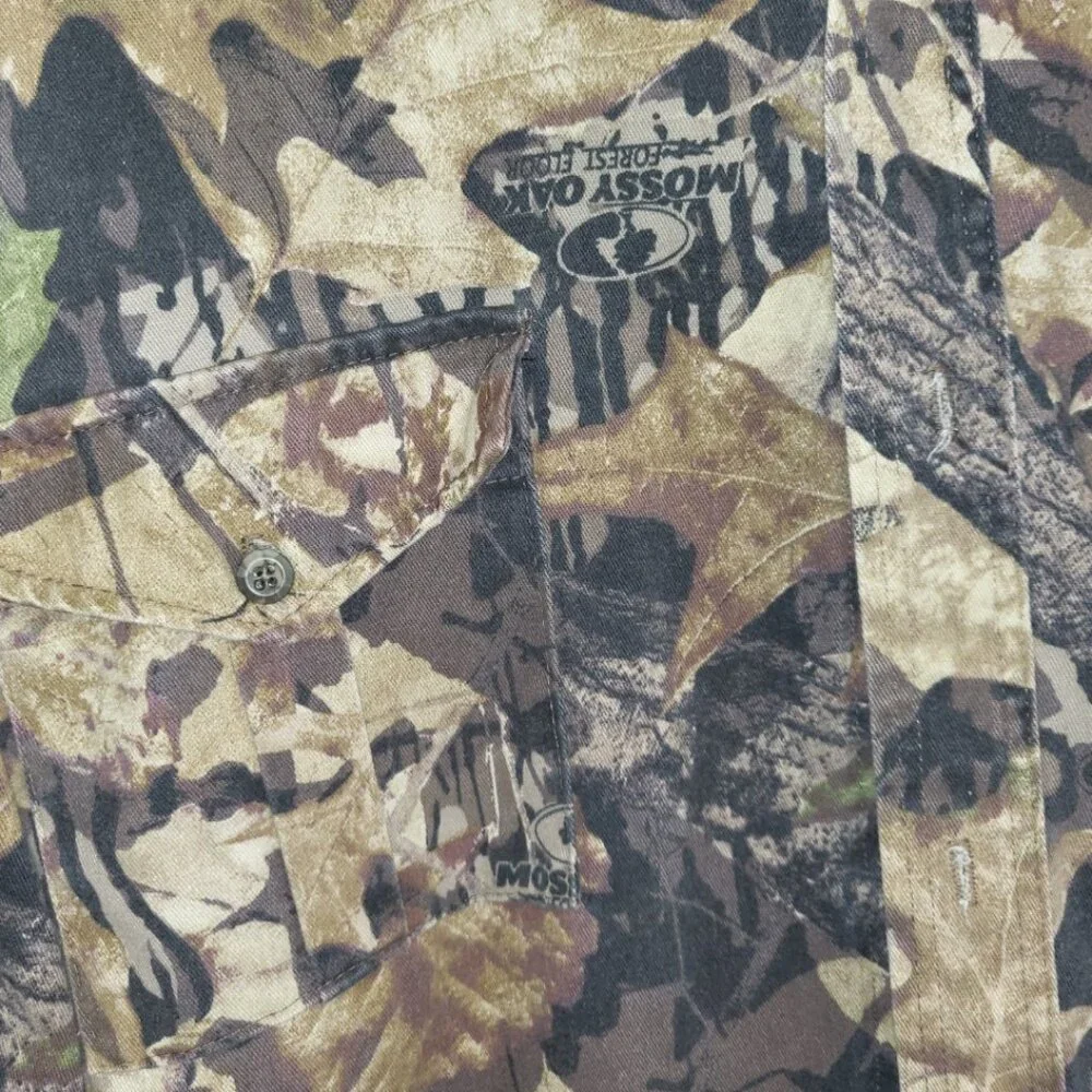Mossy Oaks Forest Floor Shirt Camo XL Zip Off Sleeves Zipper Back Pocket